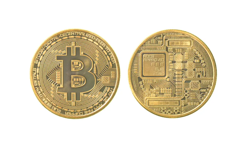 Ejemplo de una moneda fisica de Bitcoin