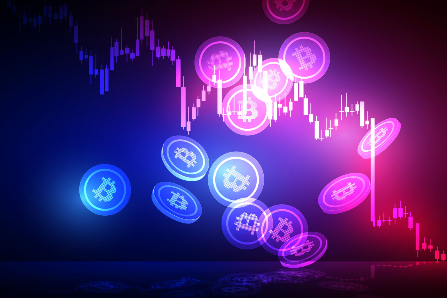 falling-down-cryptocurrency-illustration-concept-shows-the-graph-falling-down-with-the-symbol-of-bitcoin-that-shine-on-the-dark-background-for-creating-the-financial-background